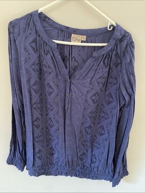 Como Vintage Blue Geometric Print Tunic Top